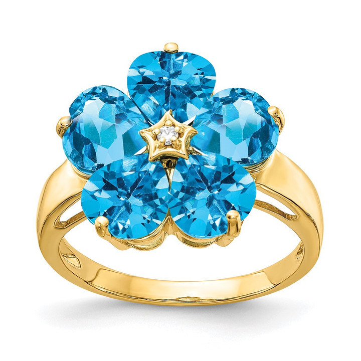 14k 6mm Heart Blue Topaz AA Diamond ring Y4583BT/AA