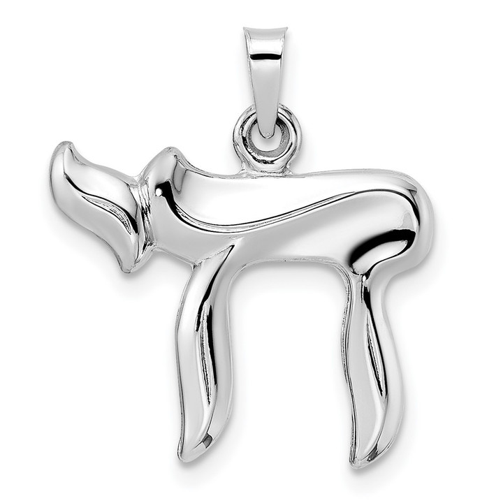 14k White Gold Polished Hollow Chai Symbol Pendant XR2009