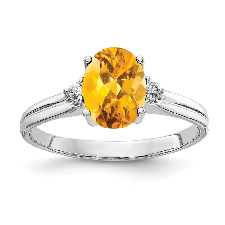14k White Gold 8x6mm Oval Citrine AA Diamond ring Y4600CI/AA
