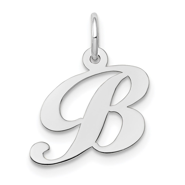 14k White Gold Small Fancy Script Letter B Initial Charm YC651B