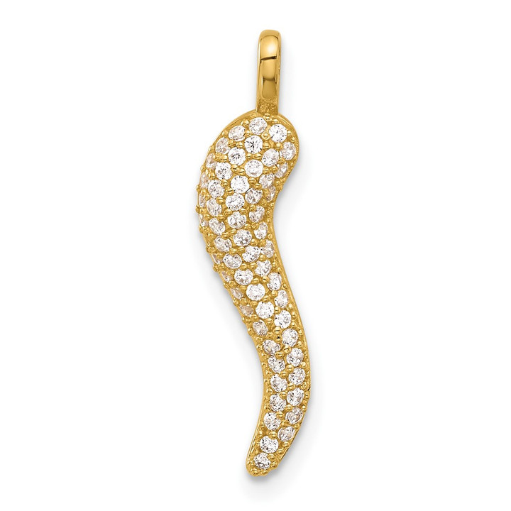 14k Polished CZ Large Italian Horn Pendant YC1583