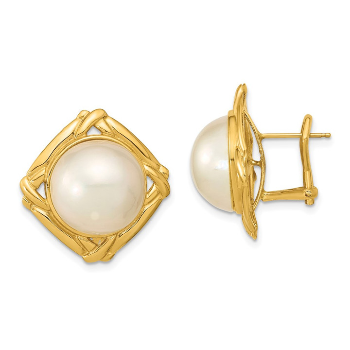 14k 13-14mm White Mabe Saltwater Cultured Pearl Omega Back Earrings XMP100