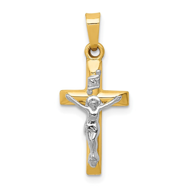 14k Two-tone INRI Hollow Crucifix Pendant XR308
