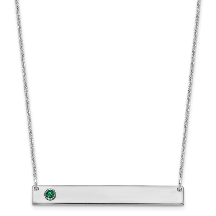 14KW 1 Birthstone w/ 18k Rhodium Plated Bezel Large Bar Necklace XNA1085/1W