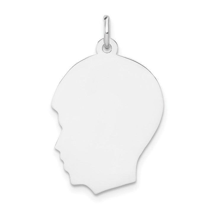 14k White Plain Medium.009 Depth Facing Left Engravable Boy Charm XWM61/09