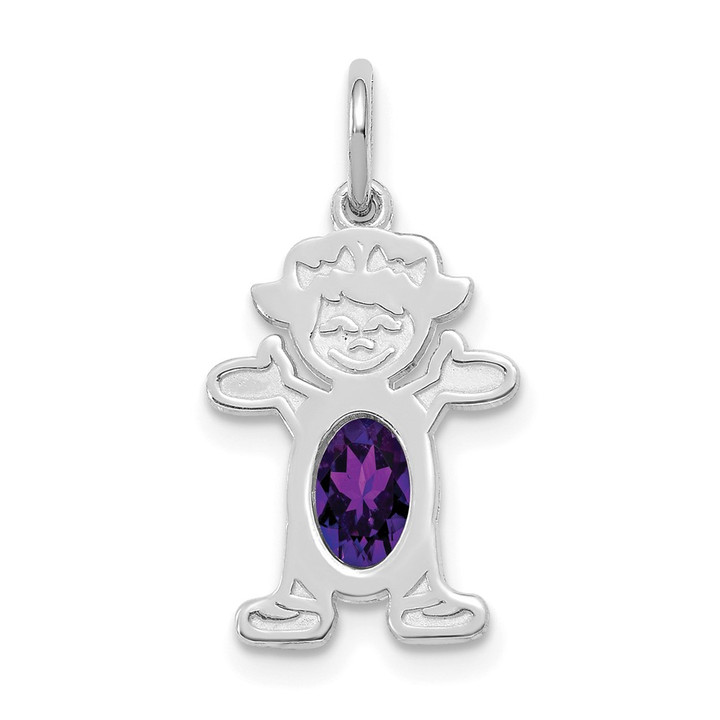 14K White Gold Girl 6x4 Oval Genuine Amethyst-February XCK36