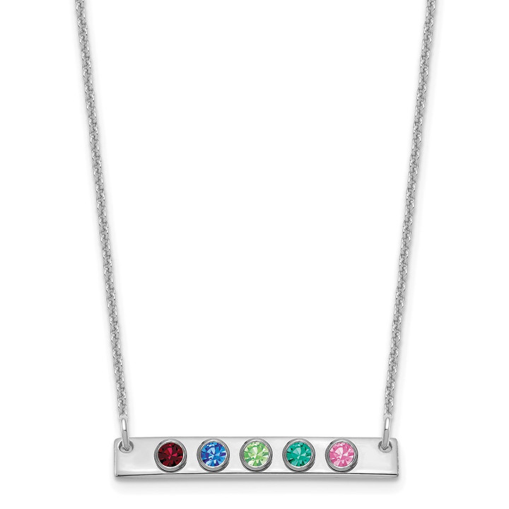 14KW 5 Birthstone w/ 18k Rhodium Plated Bezels Small Bar Necklace XNA1086/5W