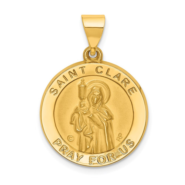 14K Polished/Satin St. Clare Hollow Medal Pendant XR1684