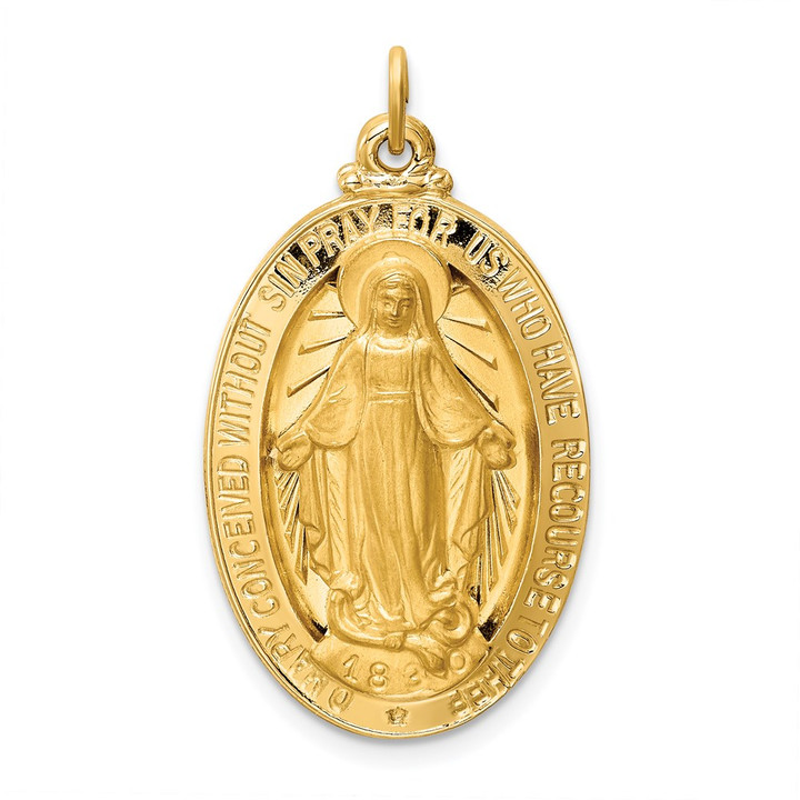 14k Solid Polished/Satin Large Oval Miraculous Medal XR1755