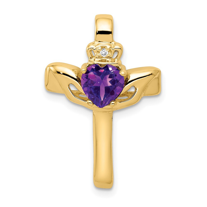 14k 6mm Claddagh Amethyst AAA Diamond Cross Pendant XP753AM/AAA