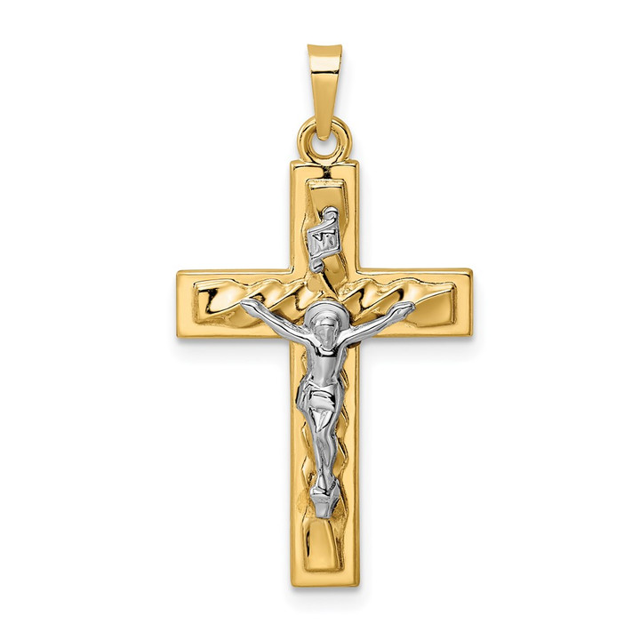 14k Two-tone Polished and Twisted Hollow INRI Crucifix Pendant XR2036