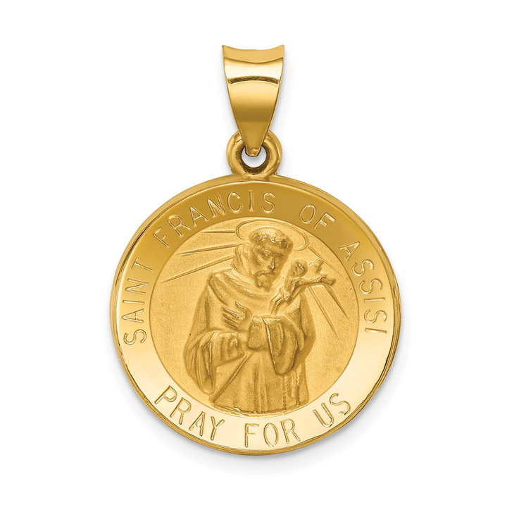14k Polished and Satin St Francis of Assisi Medal Hollow Pendant XR1326