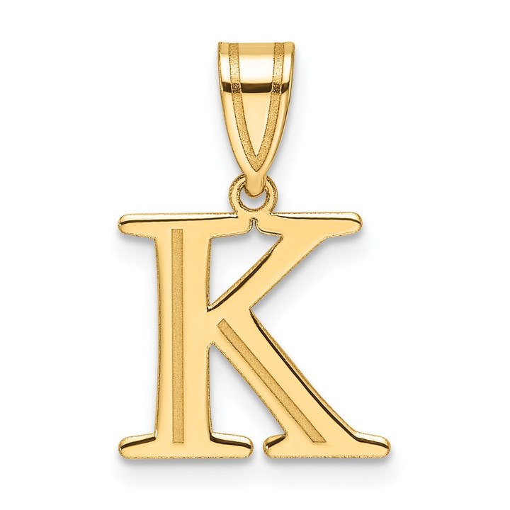 14k Polished Etched Letter K Initial Pendant YC1539K