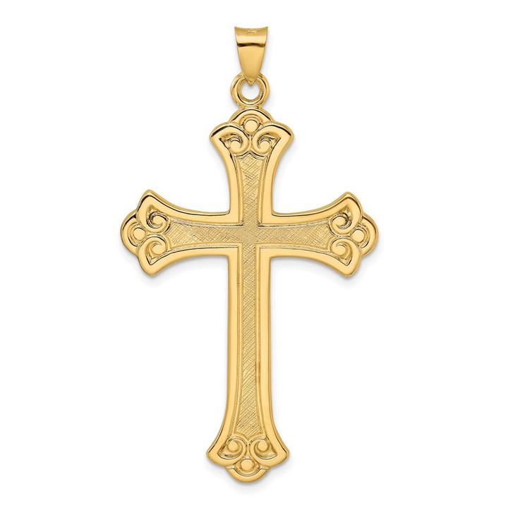 14k Polished and Textured Solid Fleur de Lis Cross Pendant XR1934