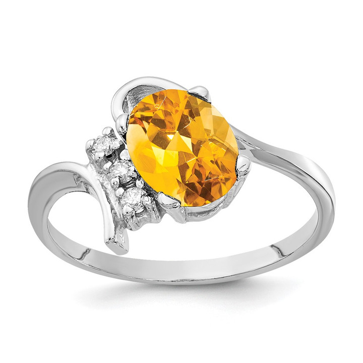 14k White Gold 8x6mm Oval Citrine A Diamond ring Y2217CI/A