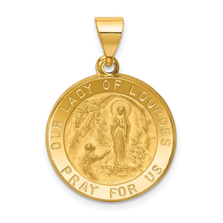 14k Polished and Satin Our Lady of Lourdes Medal Hollow Pendant XR1254
