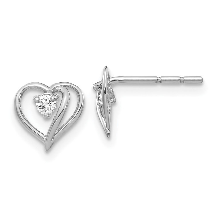 14k White Gold AA Diamond Heart Earrings XE40WAA