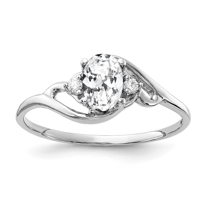 14k White Gold 6x4mm Oval Cubic Zirconia AA Diamond Ring Y2149CZ/AA