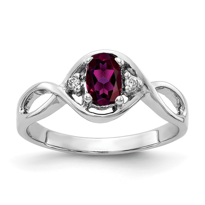 14k White Gold 6x4mm Oval Rhodolite Garnet AAA Diamond ring Y2086RG/AAA