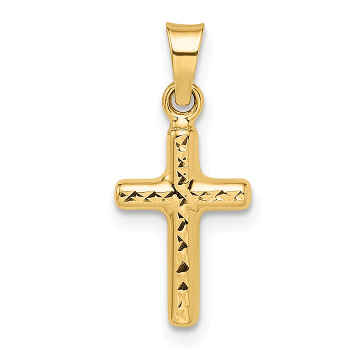 14k Polished Diamond-cut Reversible Puffed Cross Pendant XR1878