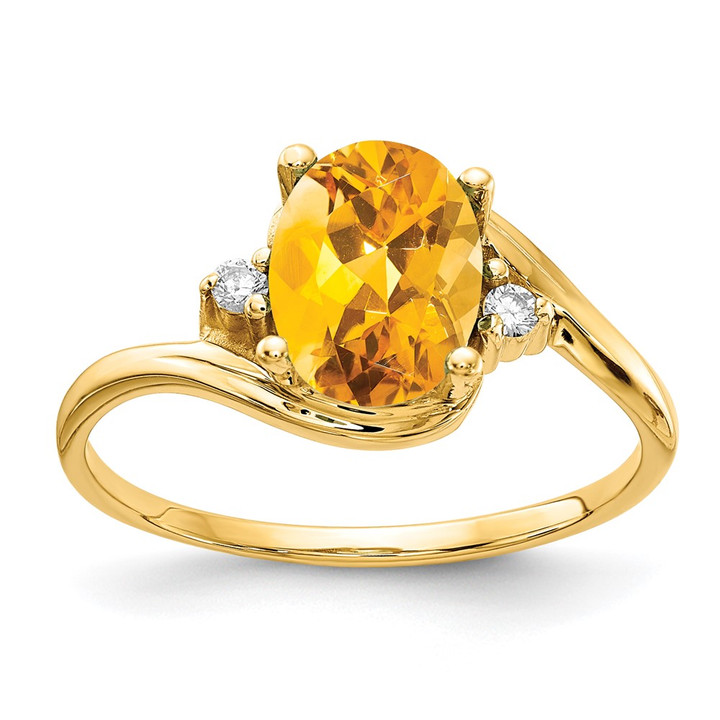 14k 8x6mm Oval Citrine AA Diamond ring Y2245CI/AA