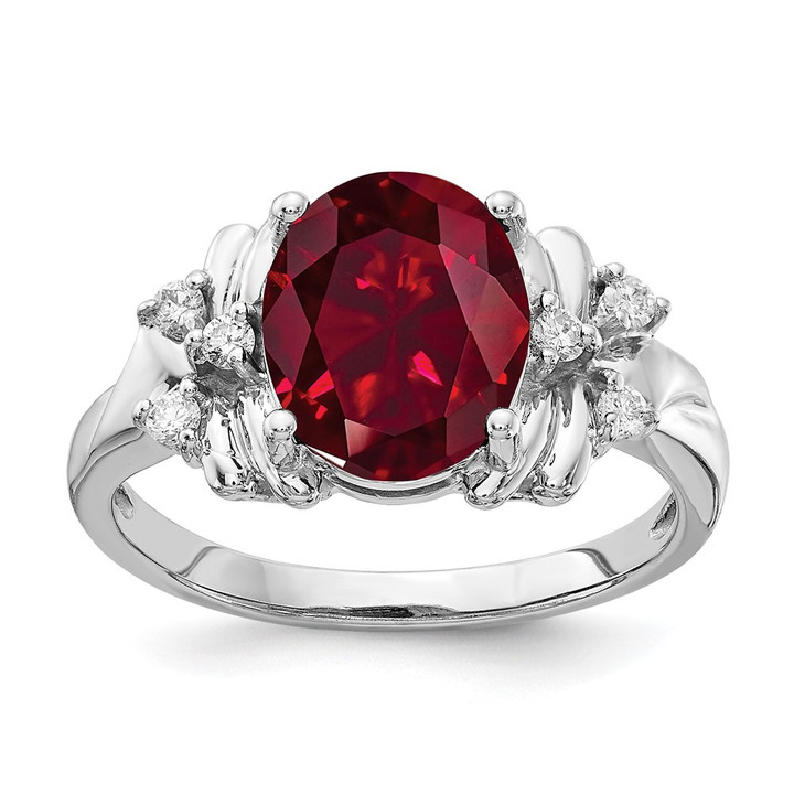 14k White Gold 10x8mm Oval Created Ruby A Diamond ring Y2240CR/A