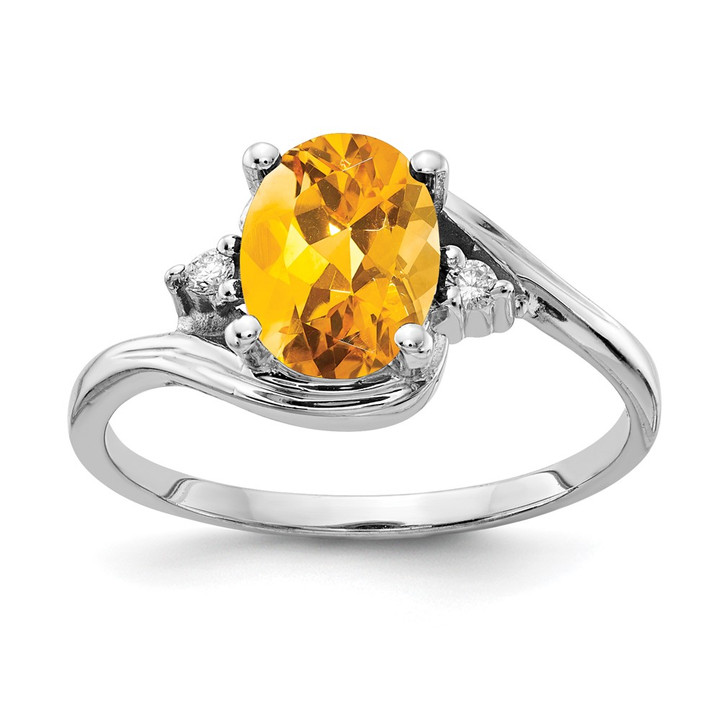 14k White Gold 8x6mm Oval Citrine AAA Diamond ring Y2246CI/AAA
