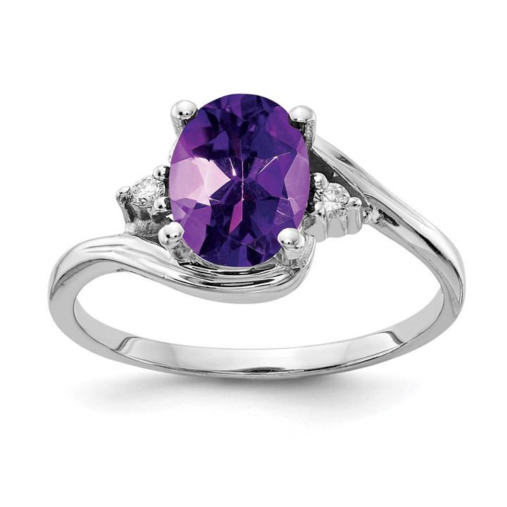 14k White Gold 8x6mm Oval Amethyst AAA Diamond ring Y2246AM/AAA
