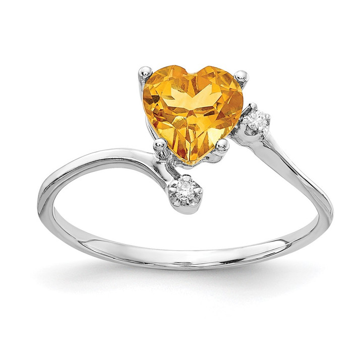 14k White Gold 6mm Heart Citrine A Diamond ring Y2155CI/A