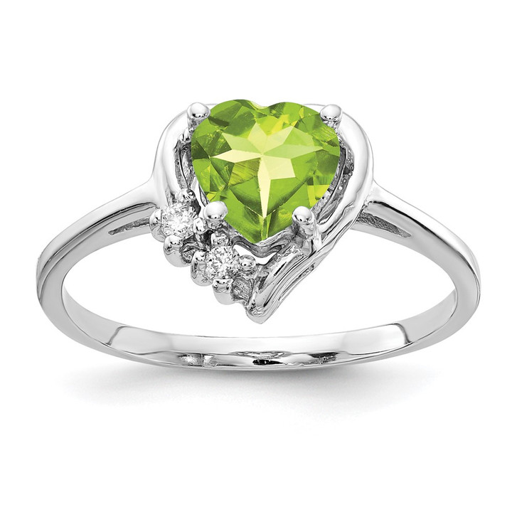 14k White Gold 6mm Heart Peridot AAA Diamond ring Y2234PE/AAA