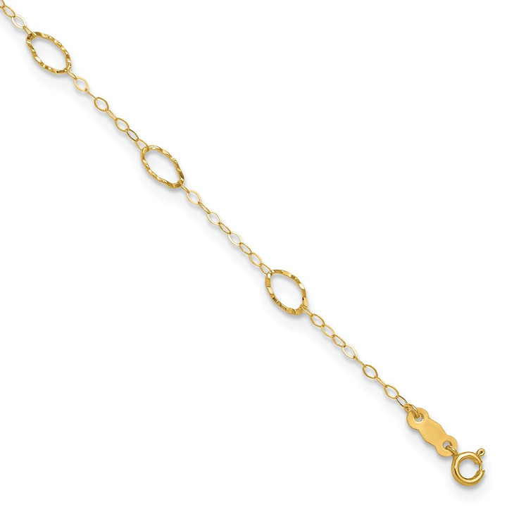 14k Oval Shapes 10in Plus 1in ext Anklet ANK223-11