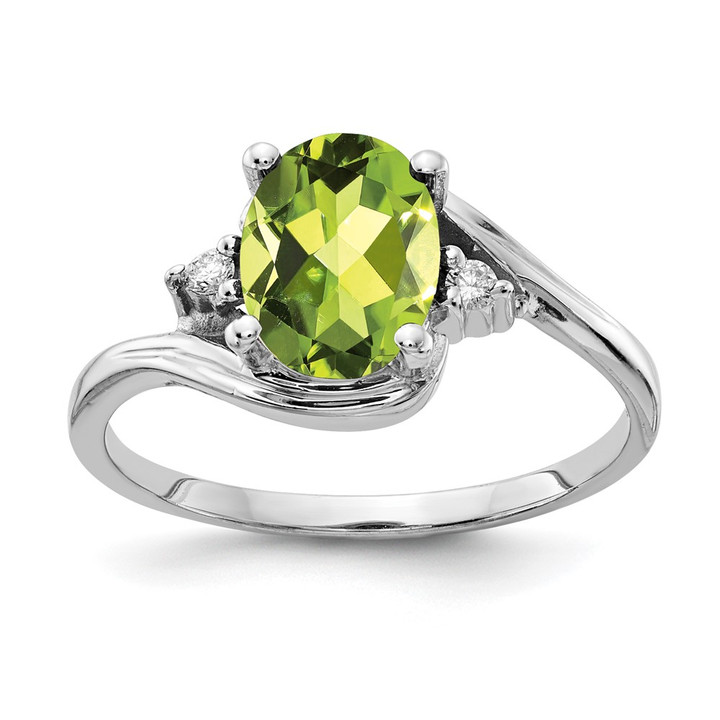 14k White Gold 8x6mm Oval Peridot VS Diamond ring Y2246PE/VS