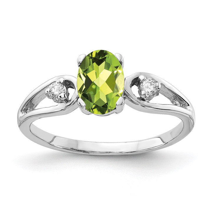 14k White Gold 7x5mm Oval Peridot AAA Diamond ring Y2190PE/AAA