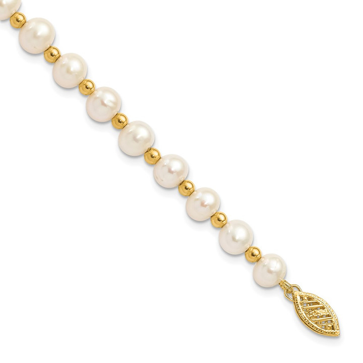14K 6-7mm White Near Round FW Cultured Pearl Bead Bracelet XF740-7