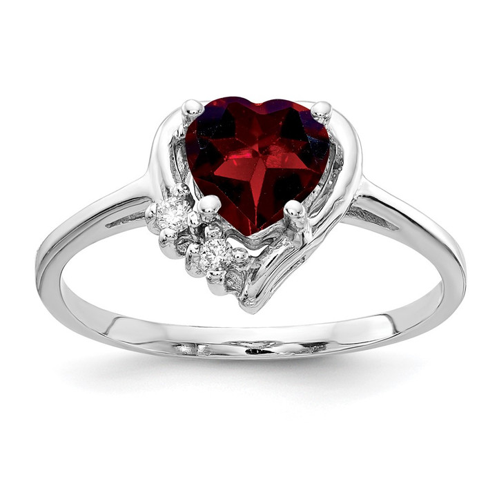 14k White Gold 6mm Heart Garnet A Diamond ring Y2234GA/A
