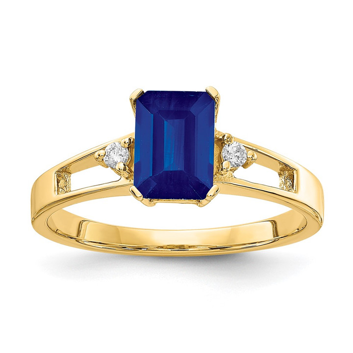 14k 7x5mm Emerald Cut Sapphire AA Diamond ring Y4757S/AA