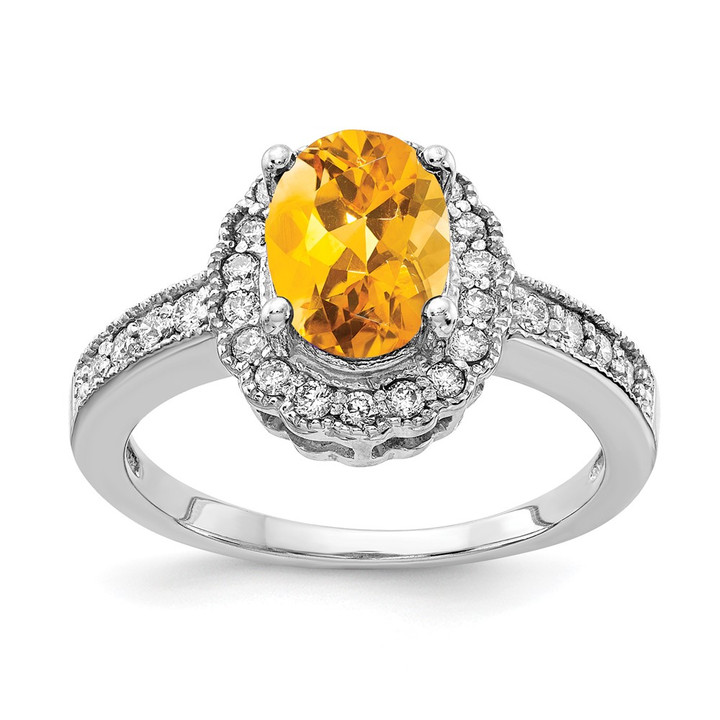 14k White Gold 8x6mm Oval Citrine AA Diamond ring Y4420CI/AA