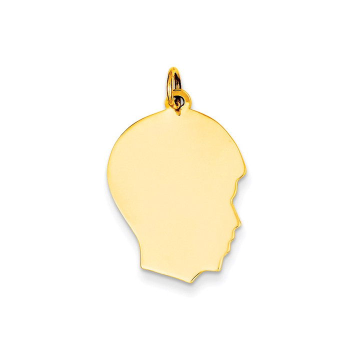 14k Plain Medium .035 Gauge Facing Right Engravable Boy Head Charm XM112/35