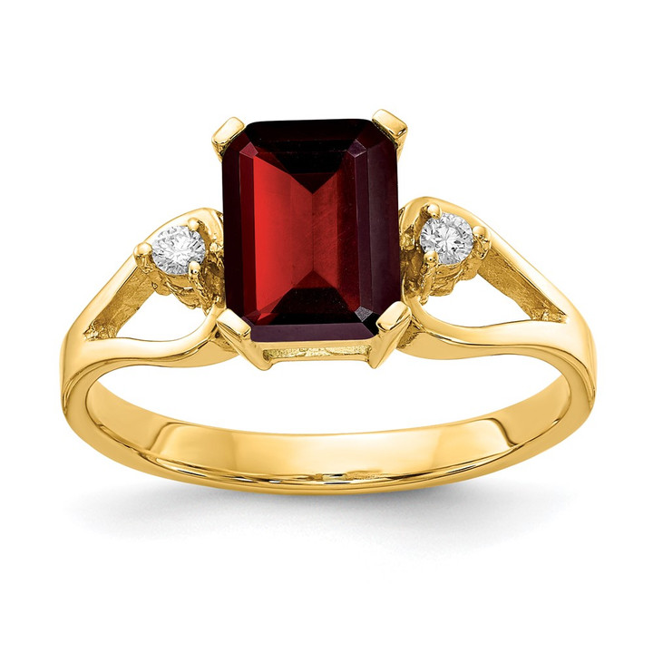 14k 8x6mm Emerald Cut Garnet A Diamond ring Y4749GA/A