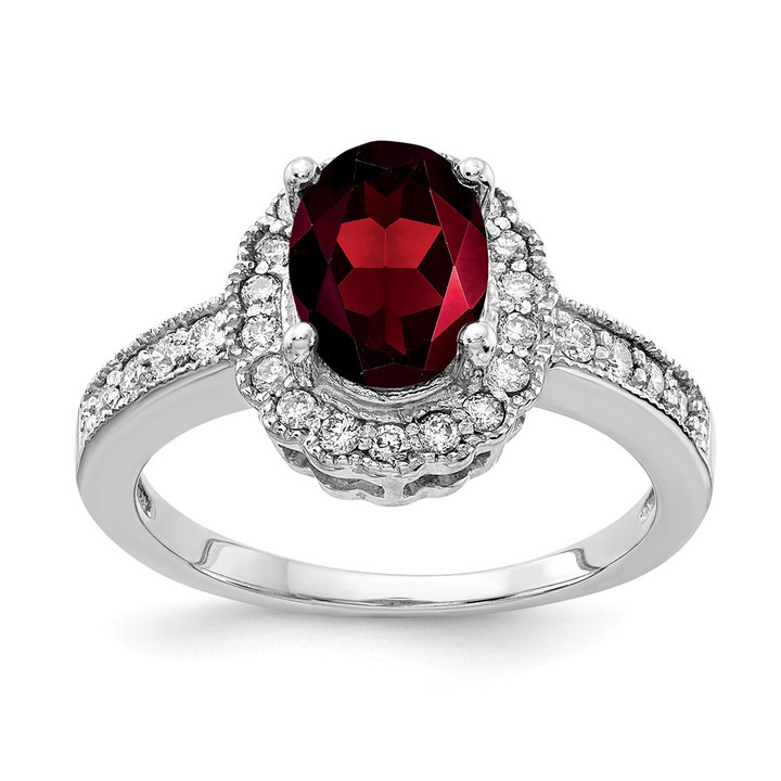 14k White Gold 8x6mm Oval Garnet A Diamond ring Y4420GA/A
