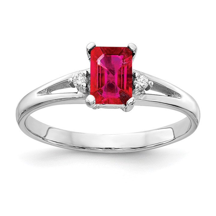 14k White Gold 6x4mm Emerald Cut Ruby A Diamond ring Y4762R/A