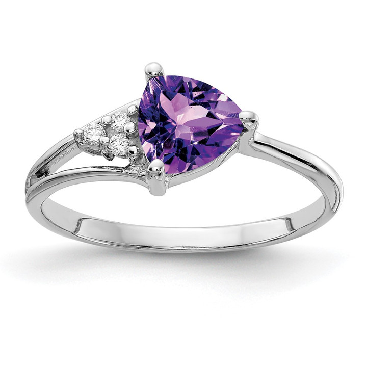 14k White Gold 6mm Amethyst AA Diamond ring Y4745AM/AA