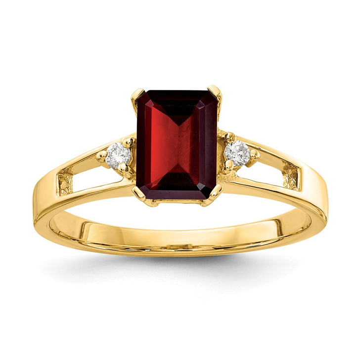 14k 7x5mm Emerald Cut Garnet AA Diamond ring Y4757GA/AA
