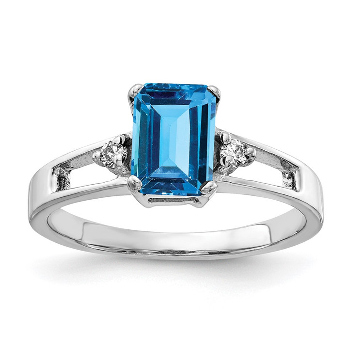 14k White Gold 7x5mm Emerald Cut Blue Topaz VS Diamond ring Y4758BT/VS