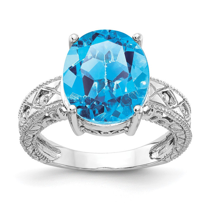 14k White Gold 12x10mm Oval Blue Topaz VS Diamond ring Y2271BT/VS