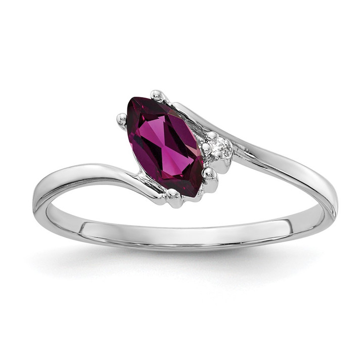 14k White Gold 7x3.5mm Marquise Rhodolite Garnet AAA Diamond ring Y4746RG/AAA