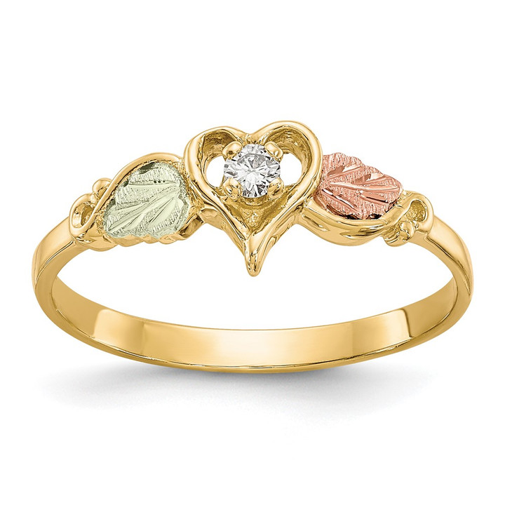 10k Tri-color Black Hills Gold Diamond Heart Ring 10BH641