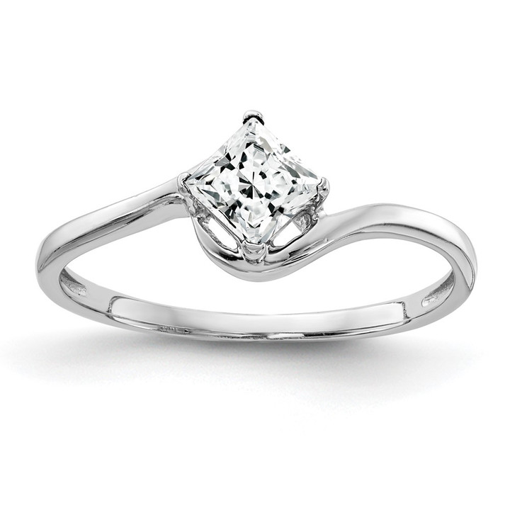 14k White Gold 4mm Princess Cut Cubic Zirconia ring Y4785CZ