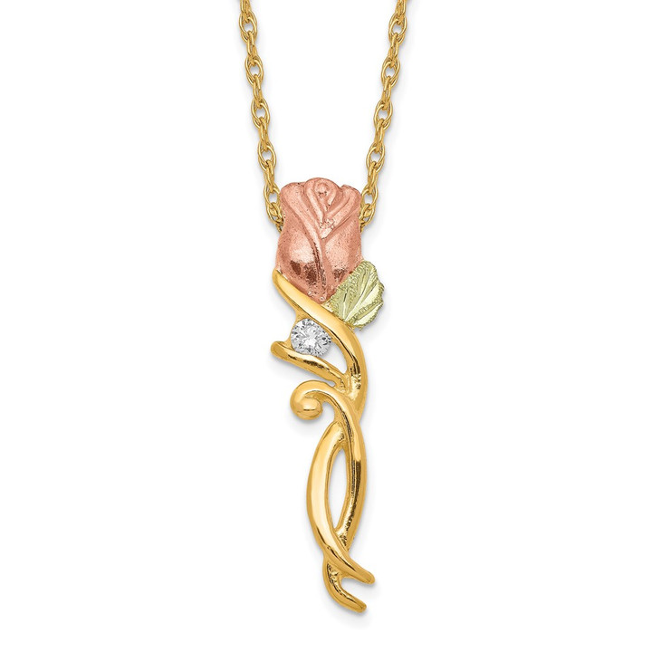 10k Tri-color Black Hills Gold Diamond Rose Necklace 10BH653-18