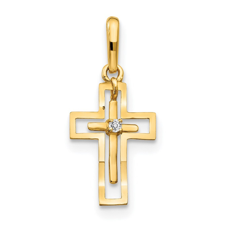 14k CZ Diamond-cut Children's Cross Pendant YC1127